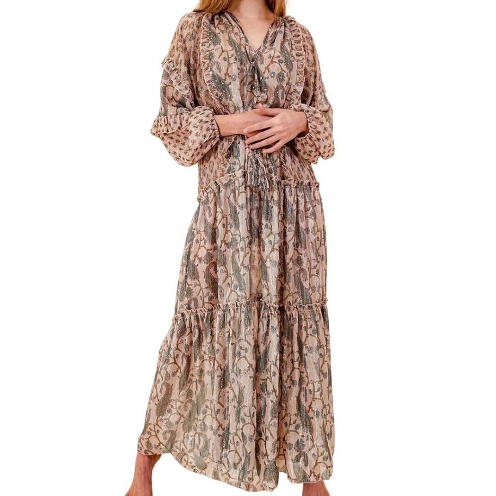 Debbie Katz NWT Carol Maxi Dress Oversized Maxi Boho Dress Lurex Size M